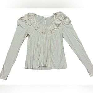 Anthropologie Cream Ruffle Blouse Long sleeves size XS
